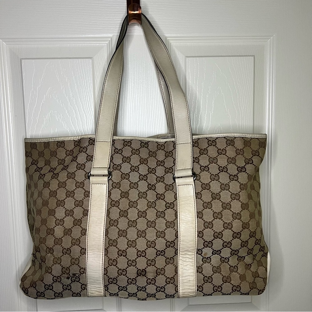 Gucci GG Canvas Tote Shoulder Leather Khaki Beige 153238 with original dust bag - Picture 3 of 13